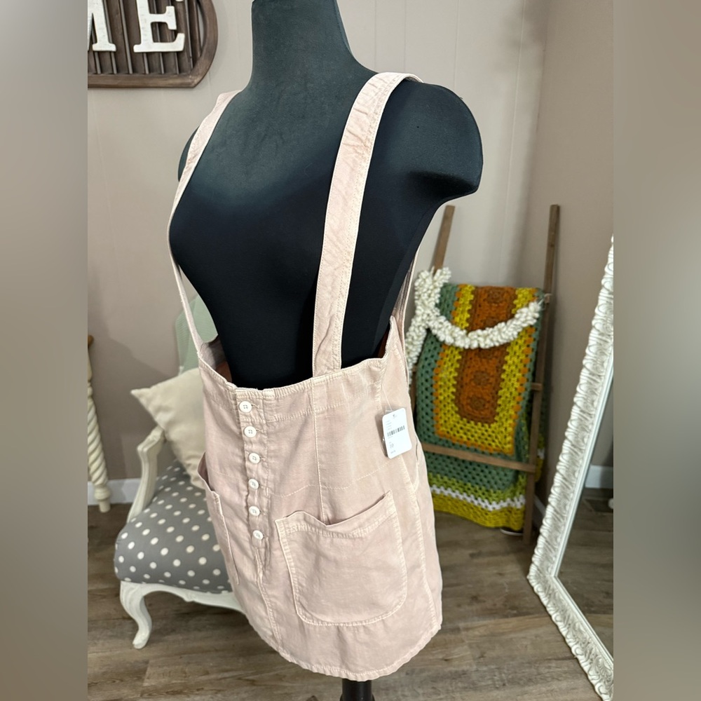 Free People • Suspender Skirt Mini Button Front Utility Beige NWT Size 10 - Picture 11 of 15